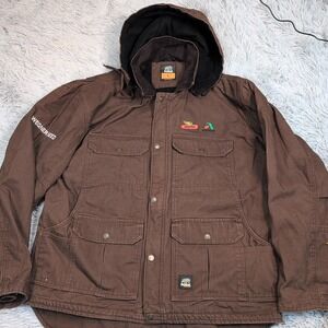 Berne Jacket Mens L Brown Hood Canvas Barn Chore Coat Work Pockets Farmer Seed